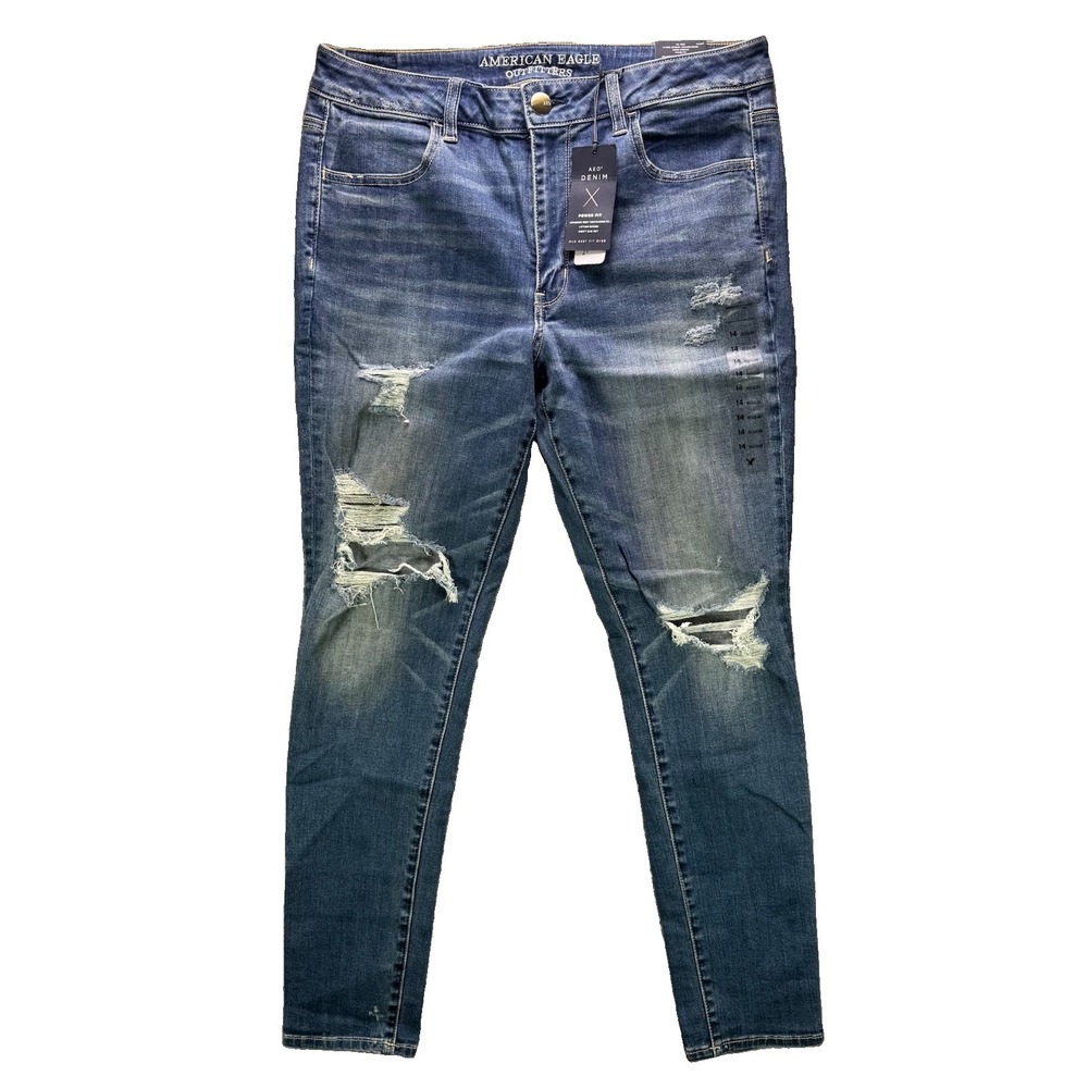 American Eagle Jeans Womens 14 Blue High Rise Jegging Stretch Distressed NWT